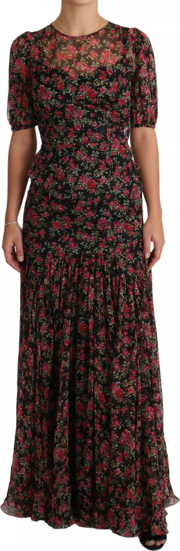 Black Floral Roses A-Line Shift Gown Dress