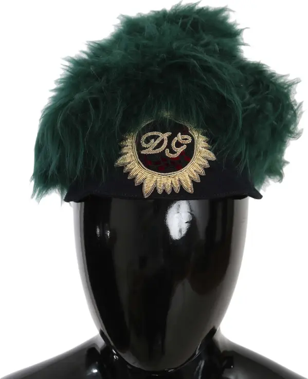 Green Fur DG Logo Embroidered Cloche Hat