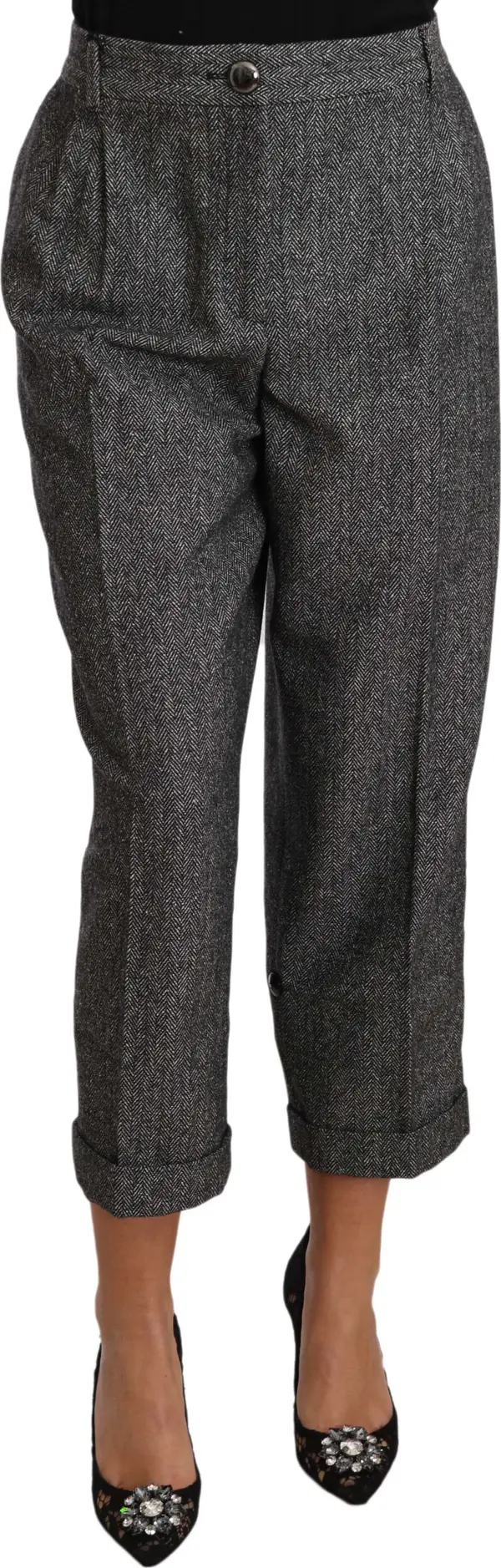 Gray Wool Pleated Cropped Trouser Pants