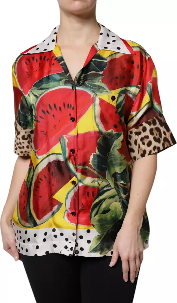 Multicolor Watermelon Collared Shirt Top