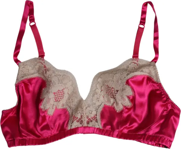 Magenta Floral Lace Silk Non Wire Bra Underwear