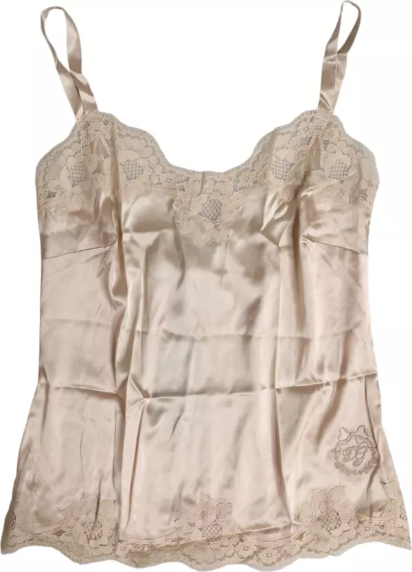 Beige Lace Silk Satin Tank Lingerie Underwear