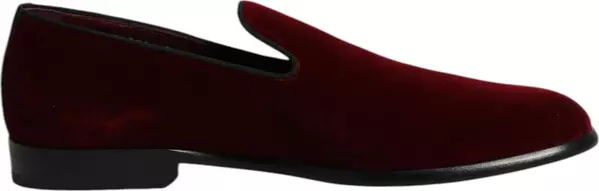Red Cotton Velvet Slip On Loafers Formal Shoes