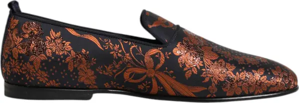 Black Jacquard Polyester Slip On Loafers Shoes