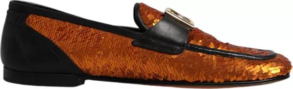 Orange Sequin Embellished Men Loafers Shoes