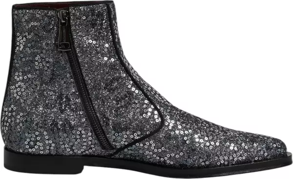 Dark Gray Cotton Sequined Chelsea Boots Shoes