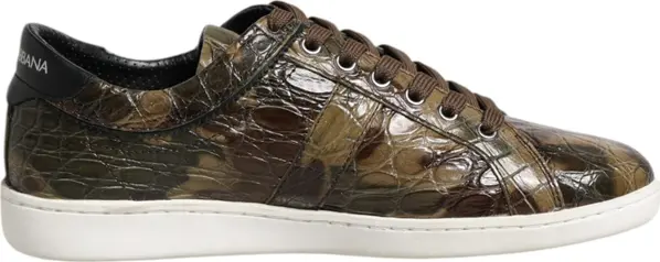 Brown Exotic Leather Low Top Sneakers Shoes