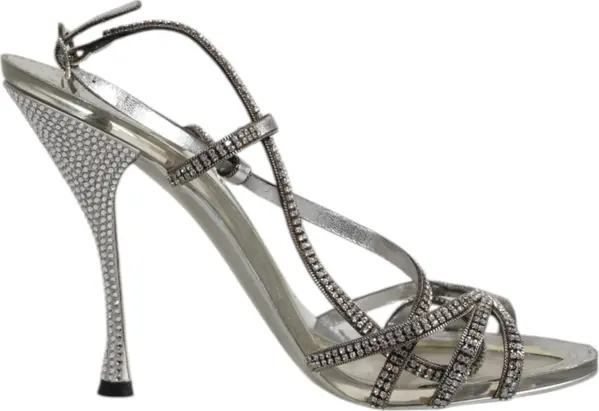 Silver Strass Ankle Strap Heels Sandals Shoes