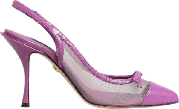 Purple Leather Mesh High Heels Slingback Shoes