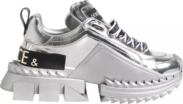 Silver Leather Super Queen Sneakers Shoes