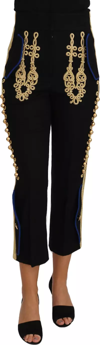 Military Embellished Pants Black Gold Dress Pant