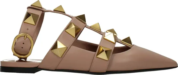 Pink Leather Flat Sandals
