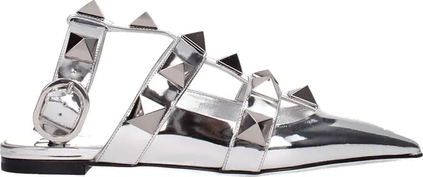 Gray Leather Flat Sandals