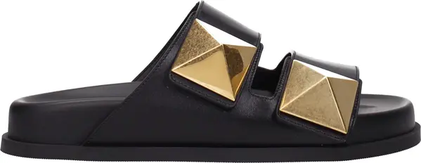 Black Leather Slippers