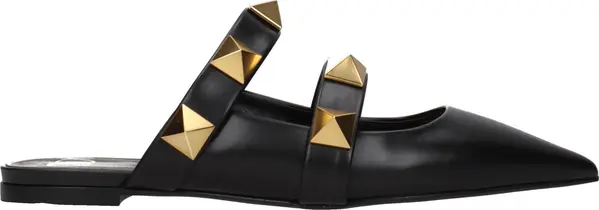 Black Leather Mules
