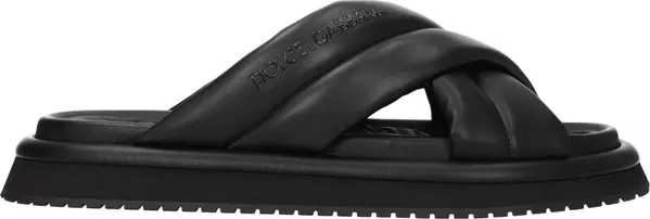 Black Leather Slippers
