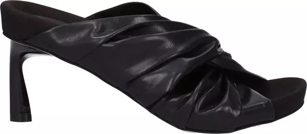 Black Leather Stiletto Heel Sandals