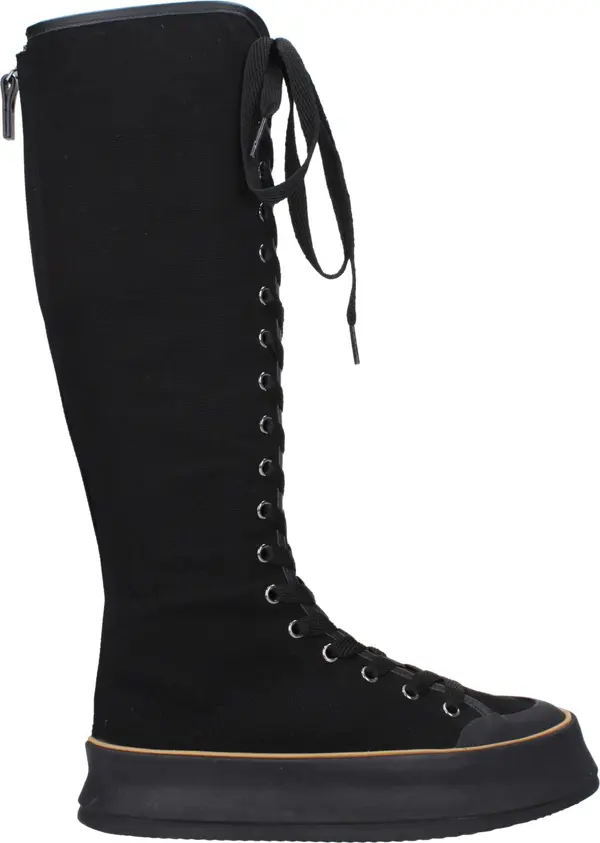 Black Fabric Lace-Up Boots