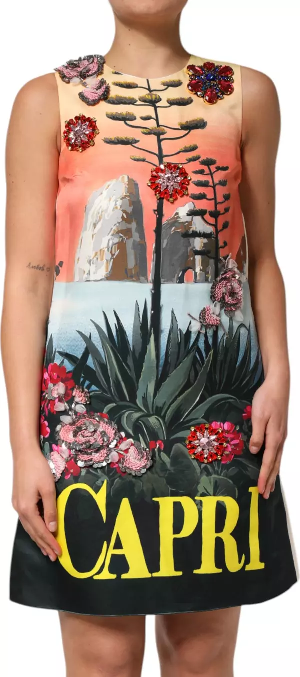 Multicolor Crystal Embellished A-line Mini Dress