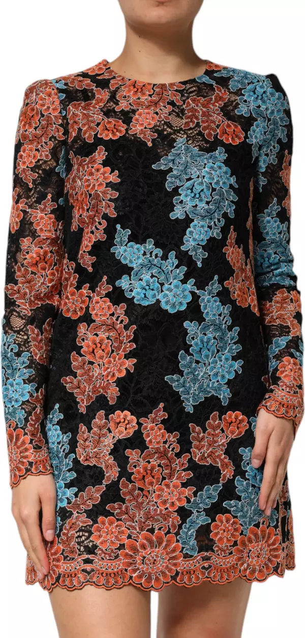 Multicolor Floral Embroidery Shift Mini Dress