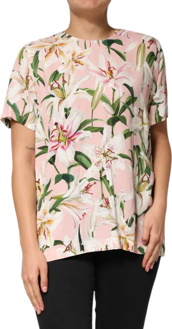 Pink Lily Printed Round Neck Blouse Top