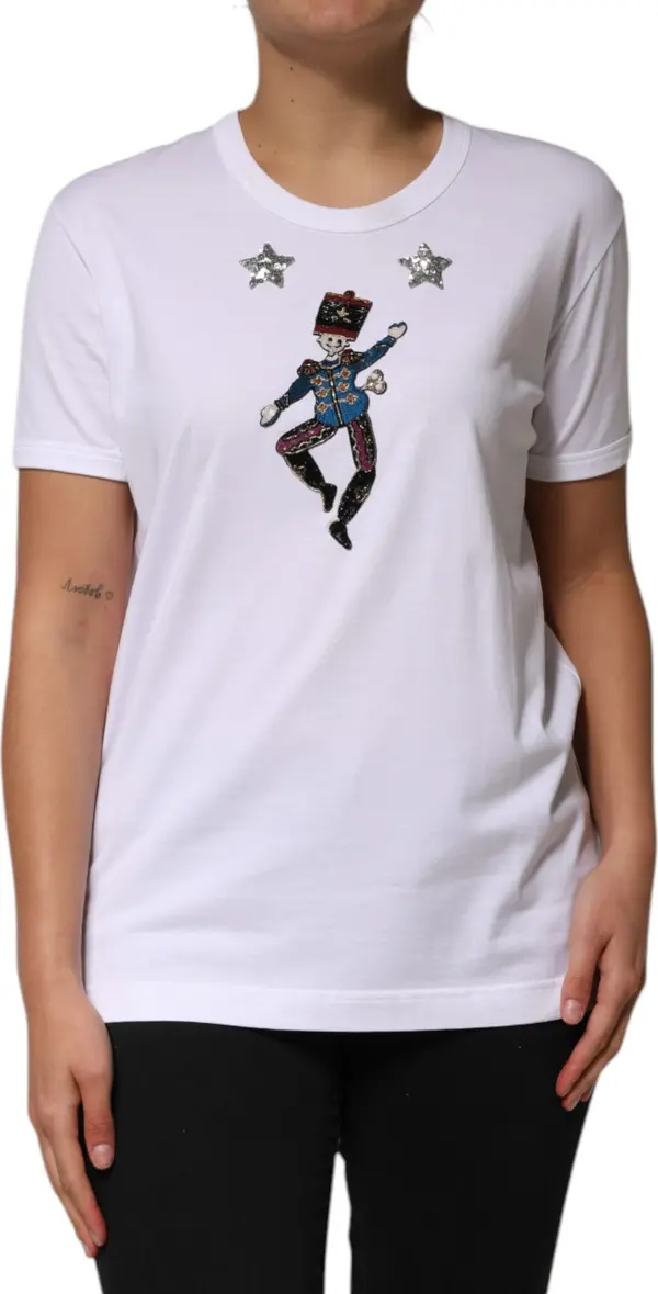 White Cotton Sequin Embellished Top T-shirt