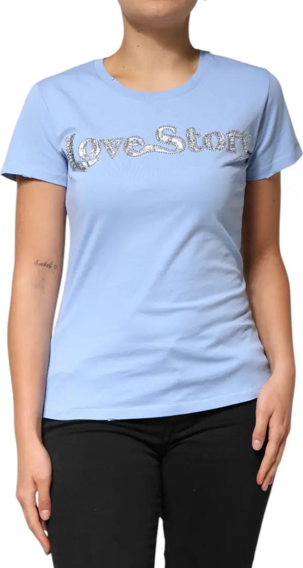 Blue Love Story Sequined Embellished Short Sleeves T-shirt
