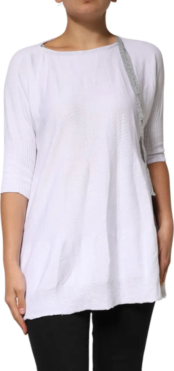 White Cotton Short Sleeves Round Neck Blouse Top
