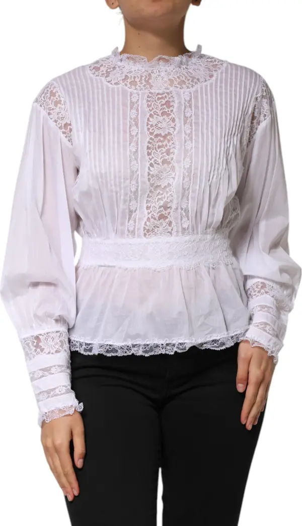 White Cotton Floral Lace Long Sleeves Top