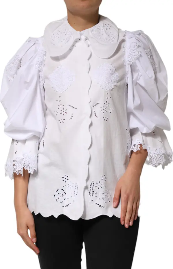 White Ruffled Lace Embellished Blouse Top