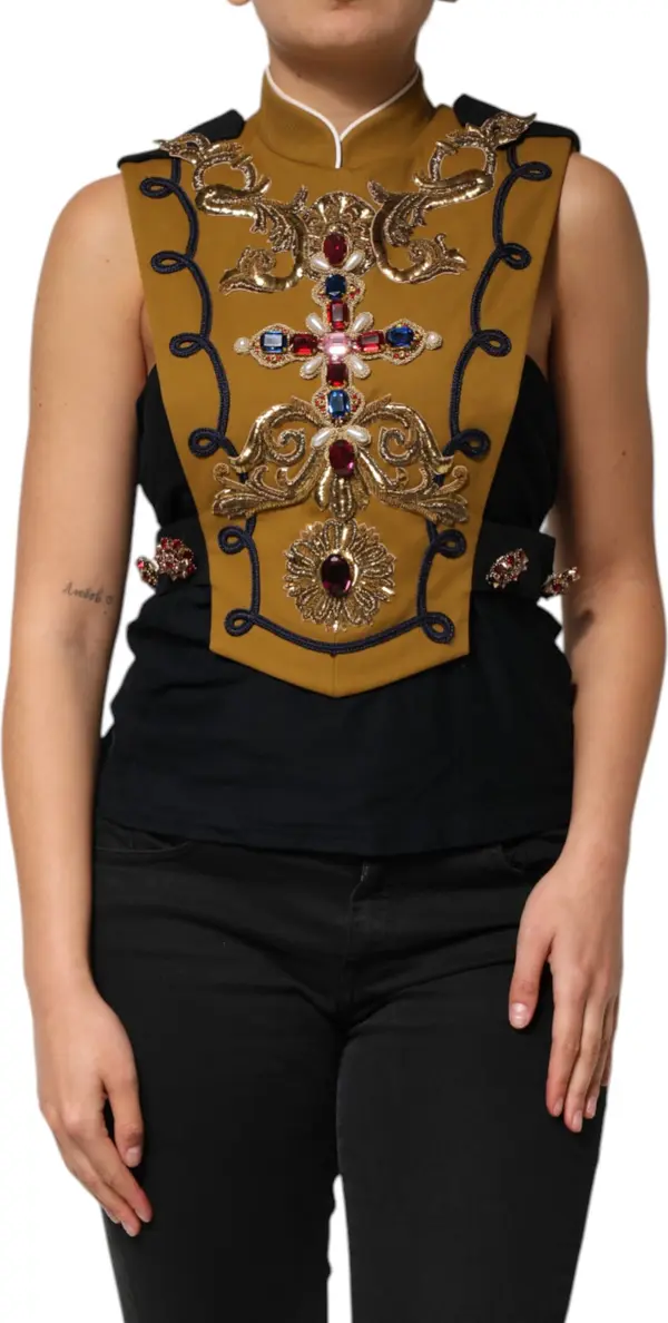 Yellow Crystal Cross Runway Vest Jacket Top