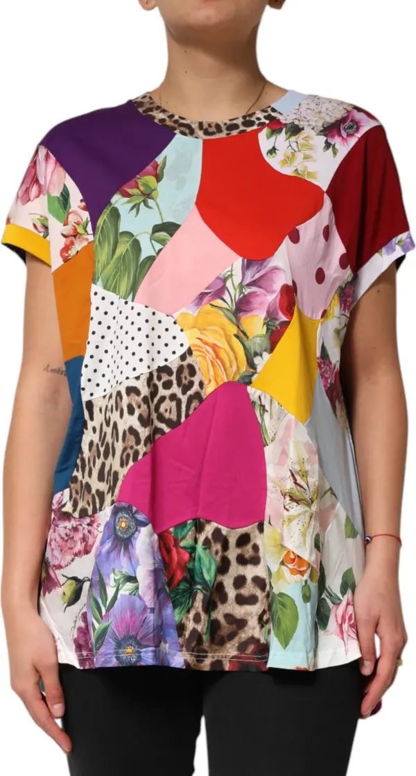 Multicolor Patchwork Cotton Silk Blouse Top