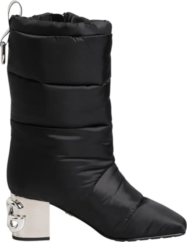 Black Padded Mid Calf Logo Heel Boots Shoes