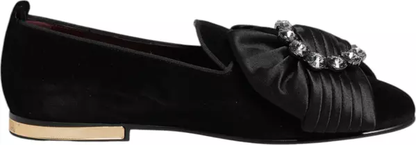 Black VATICANO Crystal Ribbon Slip On Shoes