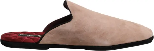 Beige Suede Leather Slides Flat Slipper Shoes