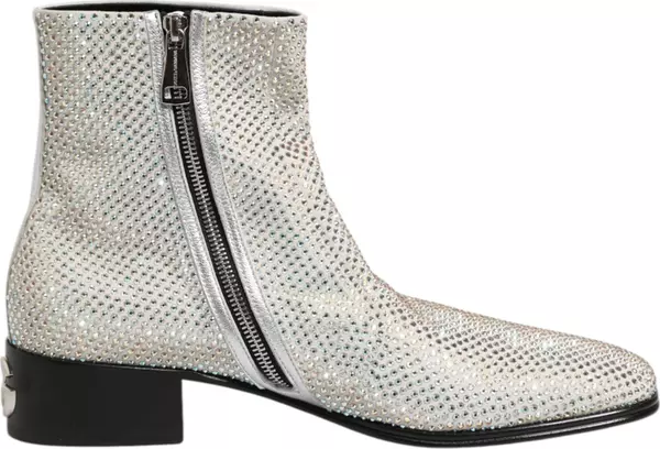 White Strass DG Logo Heels Ankle Boots Shoes