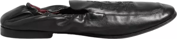 Black Leather Slip On Men Flat Loafers Shoes