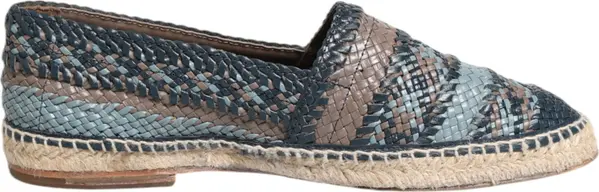 Blue Gray Woven Leather Buffalo Espadrille Shoes