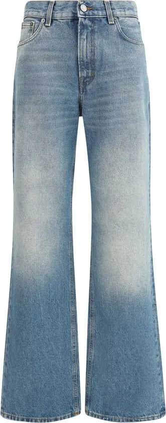 Blue Cotton Flared Jeans