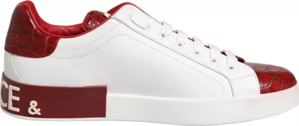 White Red Leather Lace Up Sneakers Shoes