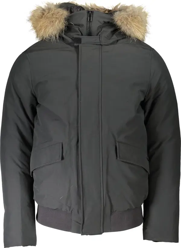 Gray Cotton Men Jacket with Hood and Removable Fur