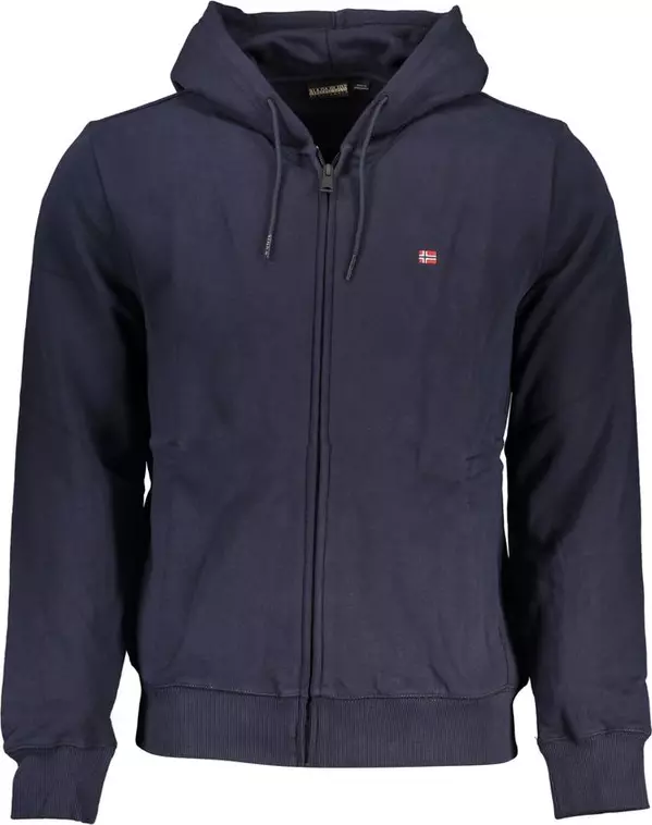Blue Cotton Men Sweater with Hood