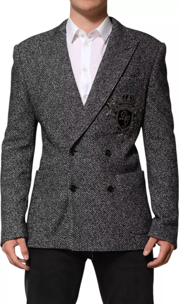 Black White Double Breasted Men Suit Blazer