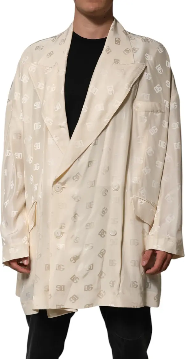 Beige Polyester Logo Monogram Coat Jacket