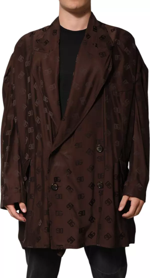 Brown Polyester Logo Monogram Coat Jacket