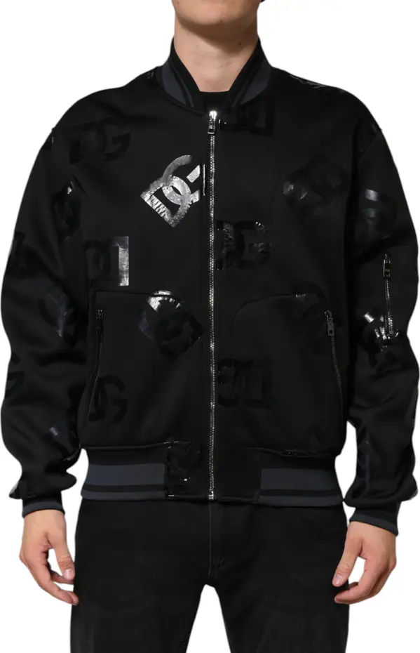 Black Wool Logo DG Mania Men Bomber Jacket