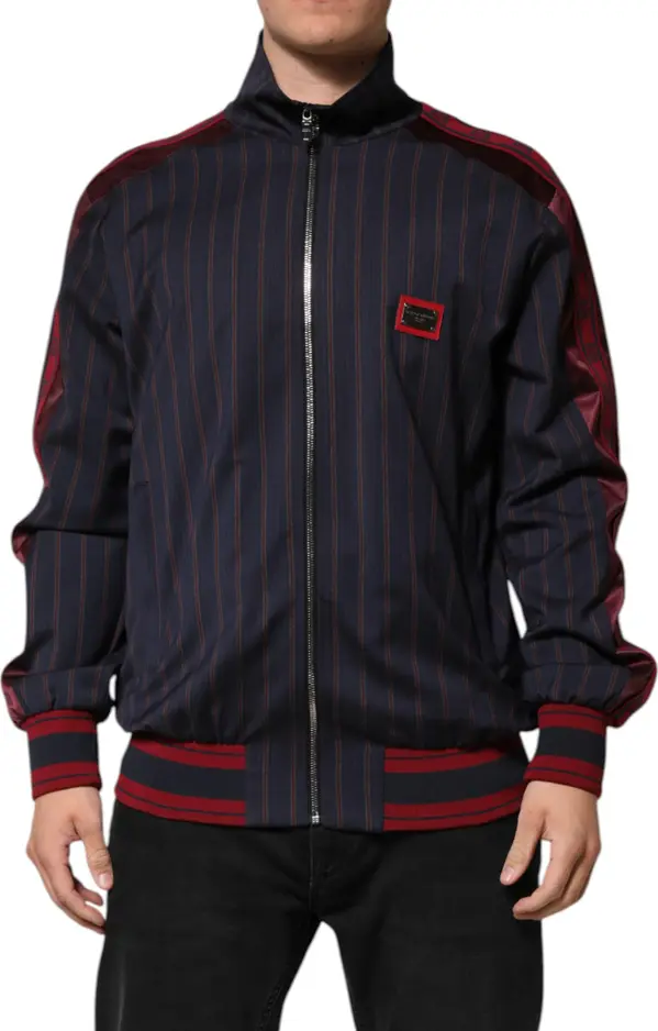 Blue Red Striped Logo Plaque Full Zip Jacket