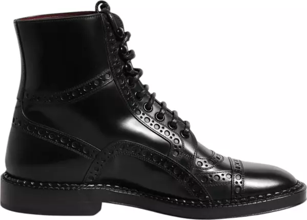 Black Leather Lace Up Mid Calf Boots Shoes