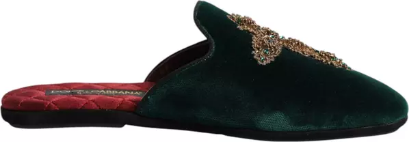 Green Velvet Cross Embellished Slippers Shoes