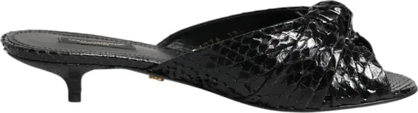 Black Leather Heels Slides Sandals Shoes